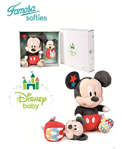 Famosa Softies Disney Baby - Set Caja Regalo Mickey Mouse Peluche + Baby Sonajero Calidad Super Soft