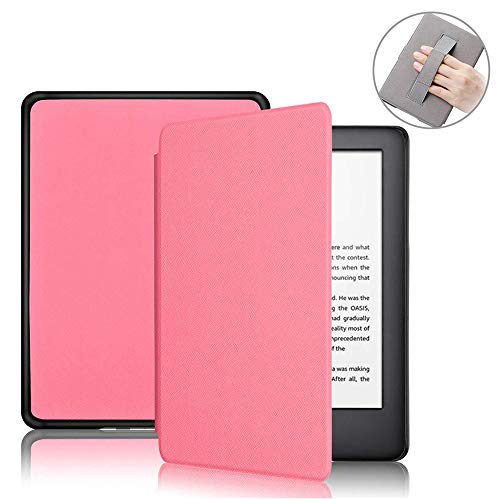 FAN SONG Funda para Nuevo Kindle 2019 E-Reader, Delgado Patrón Cruzado Cubierta de Cuero PU con Función Auto de Sueño/Estela y Correa de Mano para 10.ª Generación 6 Pulgadas (Rosa)