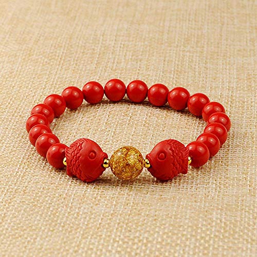 FASHLOVE 2PCS Zhusha Piscis Pulsera de Arena Zhu de 8 mm, un Conjunto de características de Estilo Nacional Pulsera Adecuada para Enviar Amigos, Amigos, compañeros de Clase, Familia