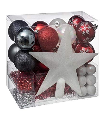 FEERIC LIGHTS & CHRISTMAS Lote decoración de Navidad - Kit 44 piezas para la decoración del árbol: Guirnaldas, Bolas y Estrella - Color Blanco y Dorado