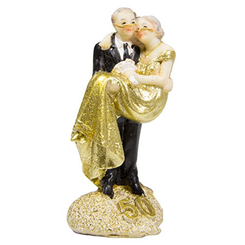Figura de pareja de novios para boda, 50 años, color dorado