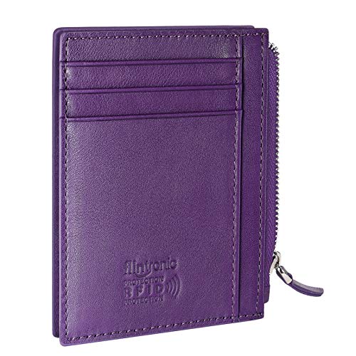 Flintronic Carteras, Billetera, Monedero de Cuero con RFID Bloqueo con 6 Ranuras, Diseño Delgado, para Tarjetas Crédito Licencia de Conducir,Ideas de Regalos para Navidad, Morado