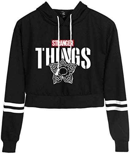 FLYCHEN Niña Sudaderas con Capucha Stranger Things Season 3 Sudadera Casual con Capucha y Top Deportivo Casual Chicas Hoodies (Negro 14449, XL)