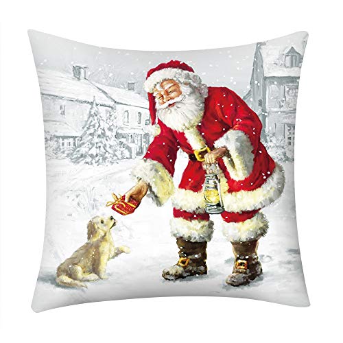 FossenHyC Fundas Cojines Navidad Poliéster, 45x45 Funda de Cojín Decorativo de Pascua - Funda de Almohada Impresión de Muñeco/Copo de Nieve, Santa Claus, Alces para Hogar Casa Sofá Jardin Cama