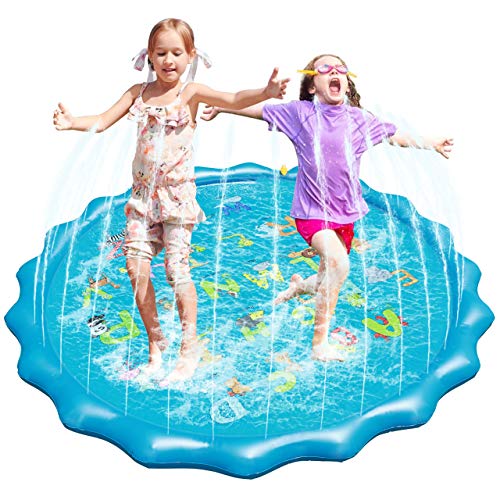 Fostoy Splash Pad, Piscina de Chapoteo al Aire Libre de 68 Pulgadas de Diámetro y Colchoneta Splash Play, Patio Trasero de Verano, Juguetes Inflables de Agua para Niños, Bebés y Niños Pequeños