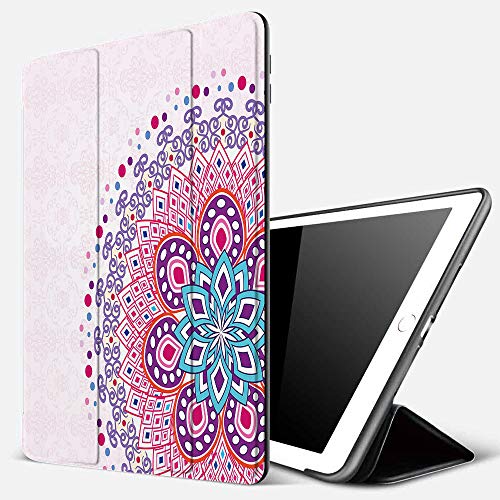 Funda iPad 10.2 Inch 2018/2019,Mandala, Figura Ornamental étnica, impresión Espiritual del Estilo Zen Boho, Rosa pálido, Verde Azulado,Cubierta Trasera Delgada Smart Auto Wake/Sleep