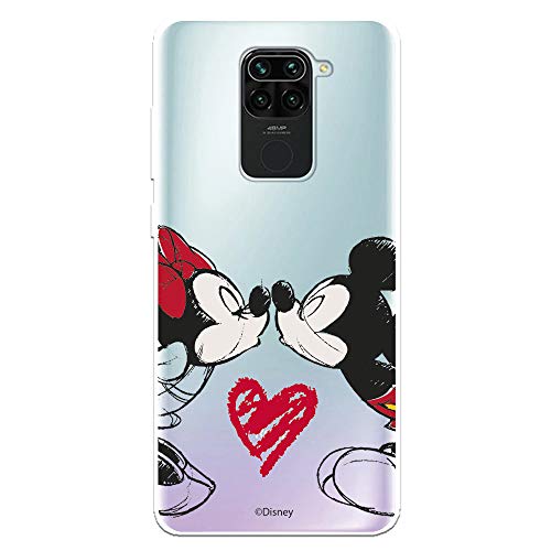 Funda para Xiaomi Redmi Note 9 Oficial de Clásicos Disney Mickey y Minnie Beso para Proteger tu móvil. Carcasa para Xiaomi de Silicona Flexible con Licencia Oficial de Disney.