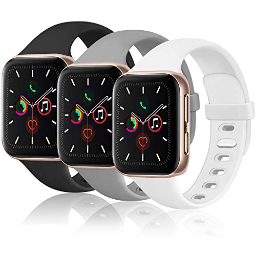 Funeng - Lote de 3 pulseras compatibles con Apple Watch 38 mm 40 mm para mujer y hombre, pulsera de silicona flexible compatible con iWatch Series 6 5 4 3 2 1 & Se (42 mm/44 mm S/M, 04 gris/blanco)