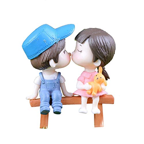 Gankmachine Mini PVC de heces Parejas Muñecas Set Fairy Garden Miniaturas Decoración Casa de muñecas DIY Figurita Musgo Ornamento Bonsai Azul Rosado