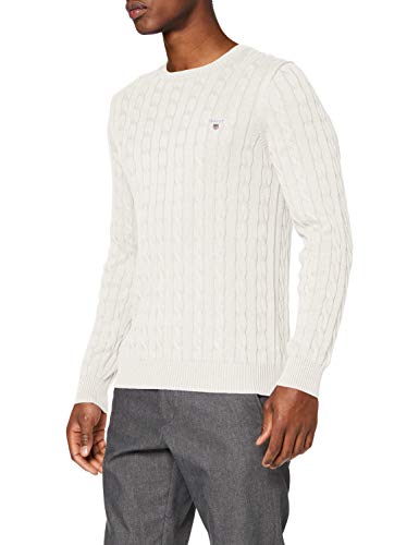 GANT Cotton Cable Crew suéter, Marfil (Cream 130), Small para Hombre