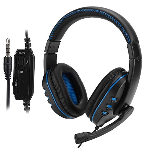 Garsentx Auriculares Juegos, 3.5 mm Sonido estéreo Computadora montada en la Cabeza Auriculares Juegos con micrófono cancelación Auriculares Over Ear Gaming para PS4.(Azul)