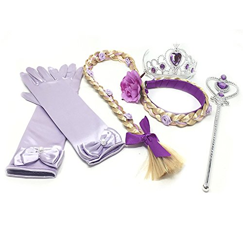 GenialES 4 Piezas Princesa Dress Up Accesorios para Niñas Diadema Guantes Varita Mágica Trenza Lila para Cumpleaños Party Carnaval Fiesta Cosplay Halloween