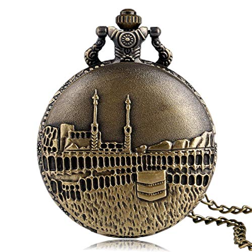 GHKUFH Reloj de Bolsillo Reloj de Bolsillo Estilo Castillo de Bronce Antiguo Hunter Completo Cuarzo Steampunk Colgante Cadena de Bronce Regalo Retro para Hombres Mujeres