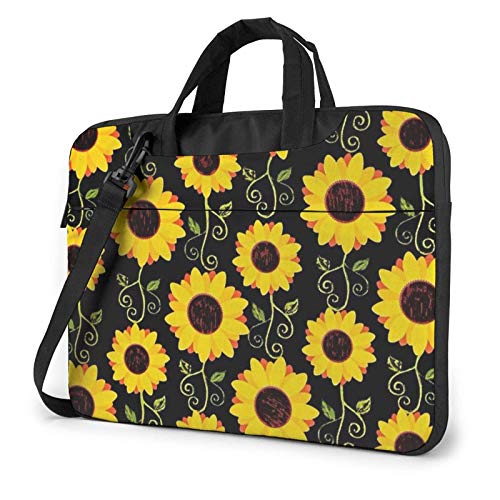 Girasol Floral Ligero Impermeable Portátil Portátil Mochila De Hombro Bolso Maletín Mensajero con Correa 15.6 Pulgadas