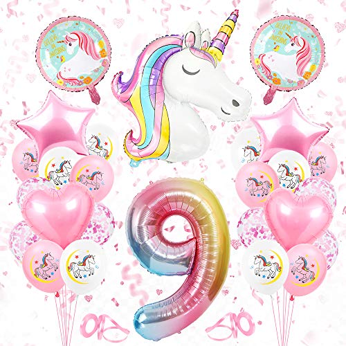 Globos Numeros Gigantes Unicornio 9, Decoración de Cumpleaños 9 en Rosado, Decoracion Unicornio, Globos de Cumpleãnos Unicornio 9,Globo Numero Unicornio 9, para Niñas