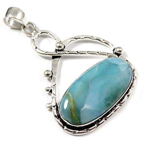 Goyal Crafts Larimar - Colgante chapado en plata con piedras preciosas naturales GPAS77