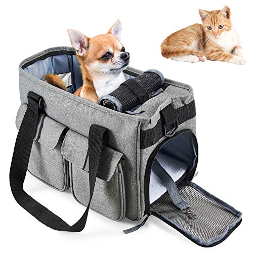 HAPPY HACHI Bolsa para Mascotas Perro Gato para Viaje Transporte Coche Cómodo Seguro Talla Mediana Pequeña Portador de Mascotas Gris