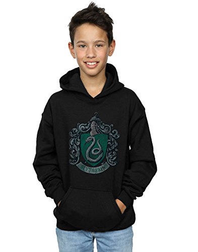 HARRY POTTER niños Slytherin Distressed Crest Capucha 9-11 Years Negro