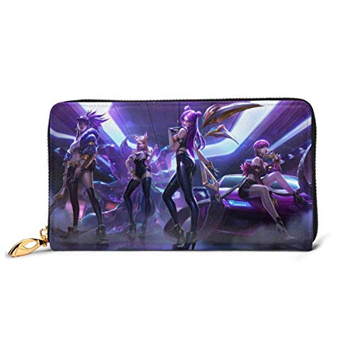 Hdadwy League Legends Cartera RFID Cremallera Cartera de Cuero Genuino Alrededor del Titular de la Tarjeta Organizador Cartera de Embrague Impermeable y Duradera Adecuada para Hombres y Mujeres