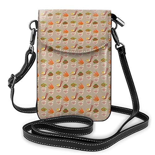 Hdadwy Monedero de cuero para teléfono, taza de fideos Ramen, pequeño bolso bandolera, mini bolso para teléfono celular, bolso de hombro para mujer