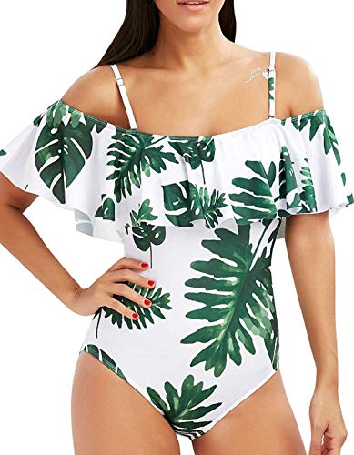 heekpek Trajes de Baña Bikini Mujer Siamés Honda Bañador de Colores Playa de Verano Sexy con Almohadilla para el Pecho Bikini Traje de Baño con Hombros Descubiertos y Volantes