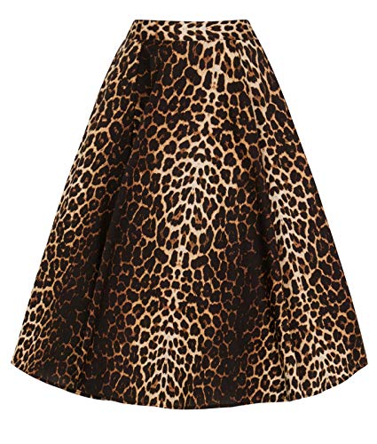 Hell Bunny Panthera Estampado Leopardo Circular Años 50 Falda - Marron, UK 10 (S)