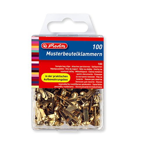 Herlitz - Clips de bolsa de muestras, cabeza plana;unidades, en caja para colgar, metal 100 Stück