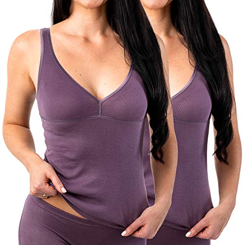 HERMKO 17580 Kit de 2 Camiseta de Mujer con Sujetador y Bustier Integrado, Farbe:Pflaume, Größe Damen:36/38 (S)