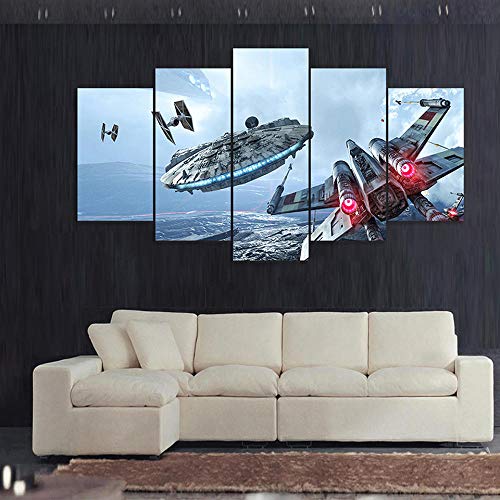 Hgjfg Cuadro Moderno En Lienzo 5 Piezas Xxl Millennium Falcon Star Wars Película Hd Abstracta Pared Imágenes Modulares Sala De Estar Dormitorios Decoración Para El Hogar 150X80Cm