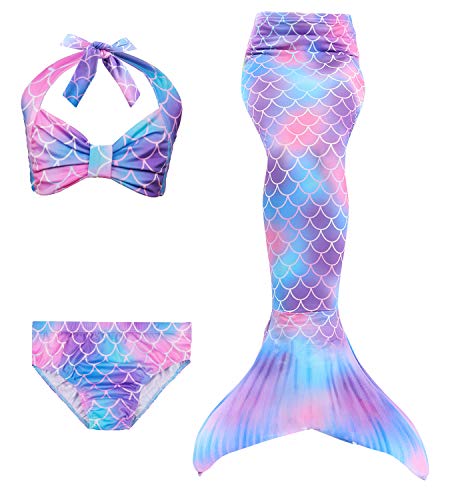 Hifunbay Cola de Sirena niña para Nadar Incluido Traje de Sirena baño de Bikini de 3 Piezas (DH48,130)