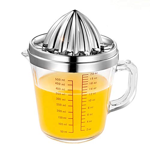 Hogar Manual de Acero Inoxidable 304 Exprimidor jugos Taza de medición Compacto y portátil Puede Exprimir Naranjas y Limones, Otros Suaves Frutas jugosas