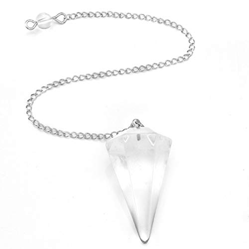 Holibanna Collar de Cristal de Cuarzo Natural Collar de Chakra de Cristal Collar de Piedras Preciosas de Cuarzo Colgante Collar de Péndulo de Zahorí para Hombres Mujeres Blanco