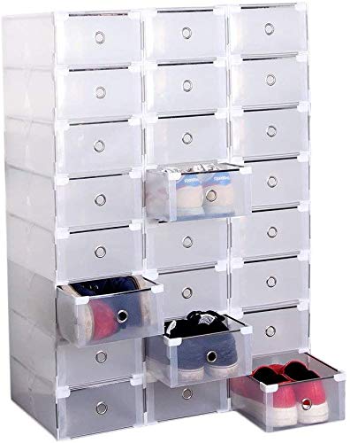 Homgrace 20 Cajas para Zapatos Transparente Plástico, Caja Guardar Zapatos, Calcetines, Juguetes, Cinturones para la organización de su hogar, Oficina