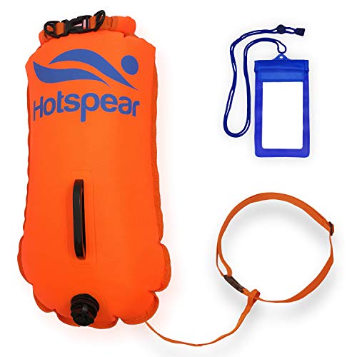 Hotspear Boya De Natación para Aguas Abiertas con Bolsa Estanca, con Dos Cámaras de Aire Rapido de inflar y desinflar Swimming Dry Bag Buoy (Clasica 28 litros)