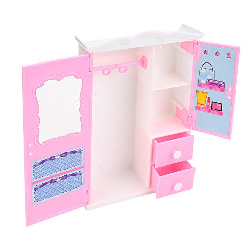 Hztyyier Ropa de muñecas Armario de ensueño Armario de Juguete Rosa Gabinete de Almacenamiento Muebles Juego de rol Juguetes de casa de muñecas Accesorios