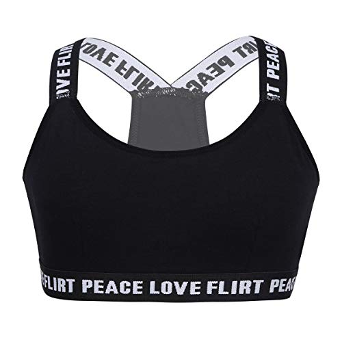 inhzoy Sujetador Deportivo de Algodón para Niña Elástico Sport Bralette Crop Top Camiseta Sin Mangas Ropa Interior Deportiva de Yoga Gym Fitness Negro 12-14 Años