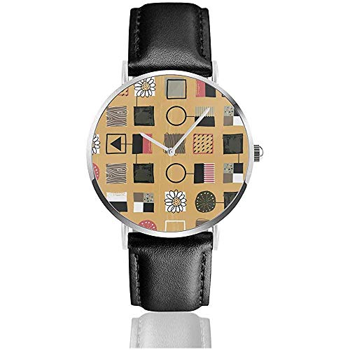 Inspirado en el diseño Retro de los años 1950 Reloj de Hombre Relojes para Mujer Correa de Cuero Negro