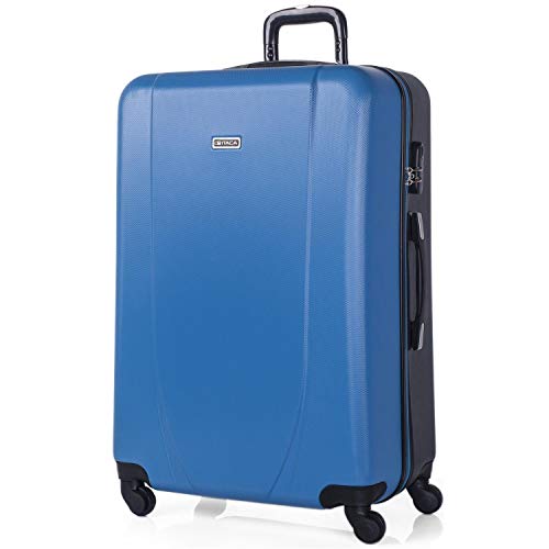 ITACA - Maleta de Viaje Grande XL Rígida 4 Ruedas Trolley 75 cm de ABS. Práctica Cómoda y Ligera. Gran Capacidad Bonito Diseño. Estudiante y Profesional. 71170, Color Azul-Antracita