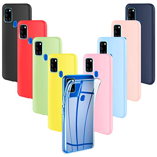 ivencase 9 Pack Funda Samsung Galaxy A21s, Fina Flexible TPU Suave Transparente Cover para Samsung Galaxy A21s Rosa, Verde, Púrpura, Rosa Claro, Amarillo, Rojo, Azul Oscuro, Translúcido, Negro