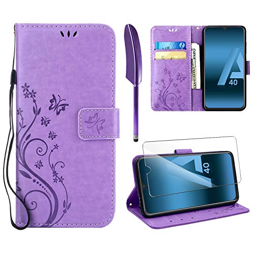 ivencase Funda Samsung Galaxy A20e, Relieve Dibujo Carcasa de Tipo Libro Soporte Plegable Ranuras para Tarjetas Magnético Ultra-Delgado Carcasa Case para Samsung Galaxy A20e, Morado