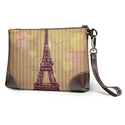 JHGFG Serie mundialmente Famosa de la Torre Eiffel Bolso de Mano de Cuero de París 3D Impreso en HD, Bolso de Maquillaje Bolso Bolso de Mano Cartera de Mano Cartera de teléfono Monedero de Dinero Bol