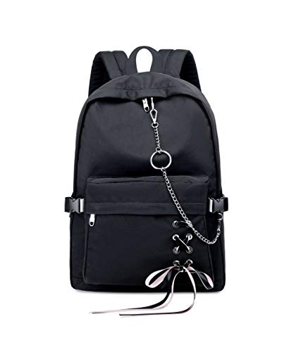 Joymoze Mochila Clásica para Mujer Mochila Escolar con Estilo para Niña Adolescente Negro con Cadena