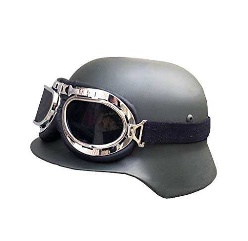 JXS Réplica de Casco M35 German WWII, Casco de Motocicleta Retro con Gafas a Prueba de Viento, memorabencia de Tiempo de Guerra, Talla única