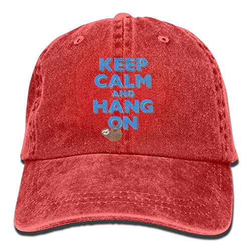 Keep Calm and Hang On Sloth Plain Washed Dad Solid Cotton Polo Style Baseball Cap Hat Black Sombreros y Gorras