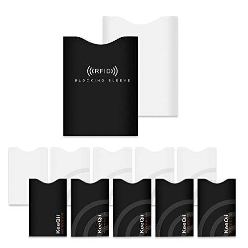 KEEQII - Juego de 12 fundas para tarjetas de crédito, RFID y NFC, color blanco y negro, 10 fundas para tarjetas de crédito y 2 fundas para pasaportes