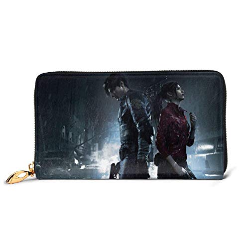 KJKT Resident Evil Wallet RFID Bloqueo Cartera de Cuero Genuino Cremallera Alrededor Portatarjetas Organizador Embrague