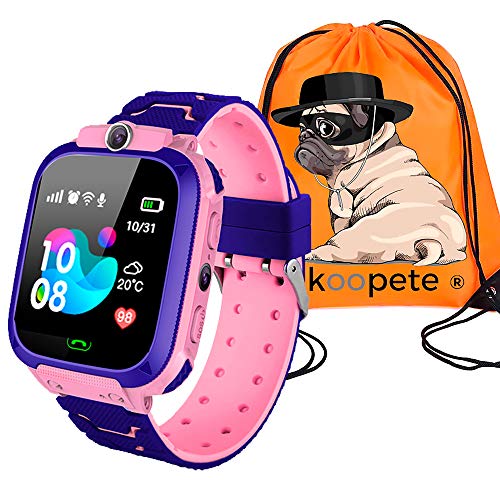 Koopete.Smartwatch niños.Regalo de Mochila.Reloj Inteligente niños con localizador LBS,cámara Fotos,Llamadas,botón SOS,Pantalla táctil,Juego,Despertador,Linterna. (Rosa)