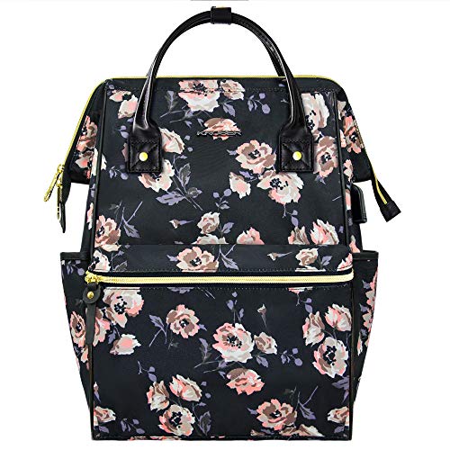 KROSER Mochila para Portátil 15,6" Mochila Universitaria Elegante con Puerto USB Impermeable Bolsa para Laptop Mochila Informal para Viajes/Negocios/Mujeres/Chicas (PATRÓN Rose 3) Laptop Backpack