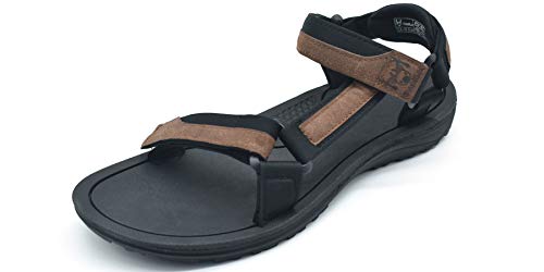 KuaiLu Sandalias Hombre Verano Playa Piscina Piel decoración Ultra Ligero Ajustable Velcro Zapatillas para Hombre