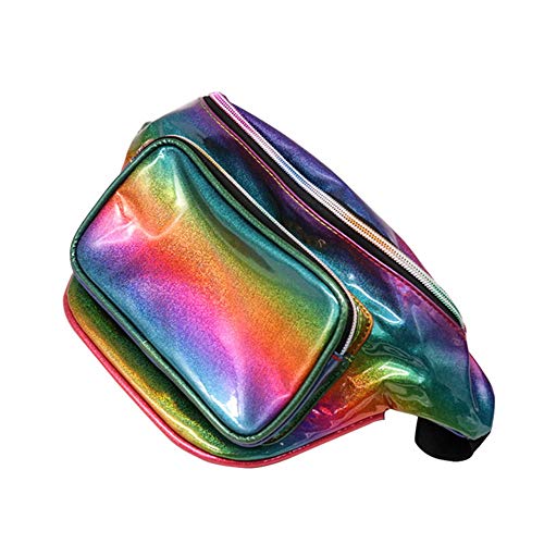 laamei Riñonera para Mujer de Neón Brillante Resistente al Agua Gradiente Color Fluorescente Bolsos de Hombro Bolsa de Cintura Moda Impermeable para Festivales y Viajes